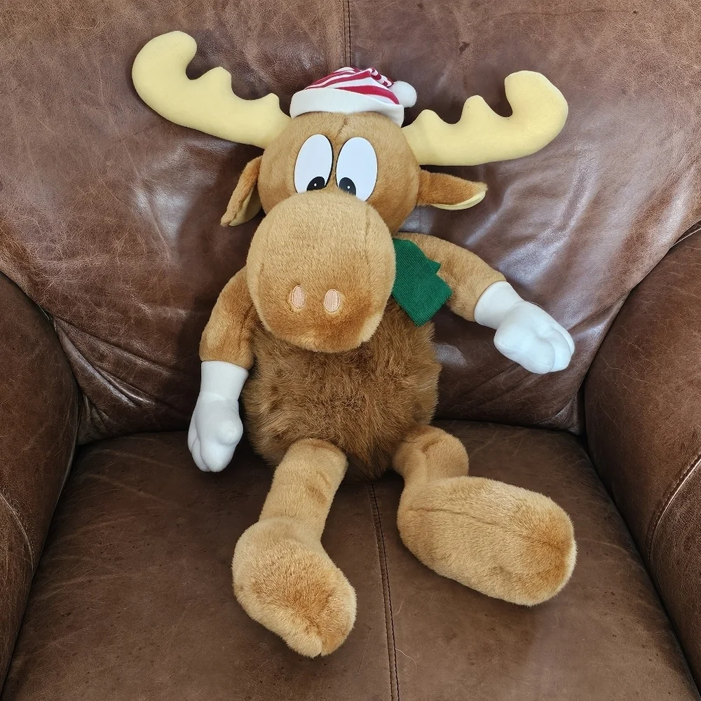 Vintage Bullwinkle Moose Christmas Plush Stuffed Animal, Holiday Hat Scarf 23